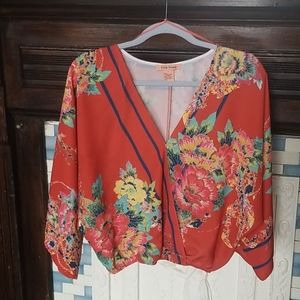 Orange Floral Blouse 3/4 Sleeve